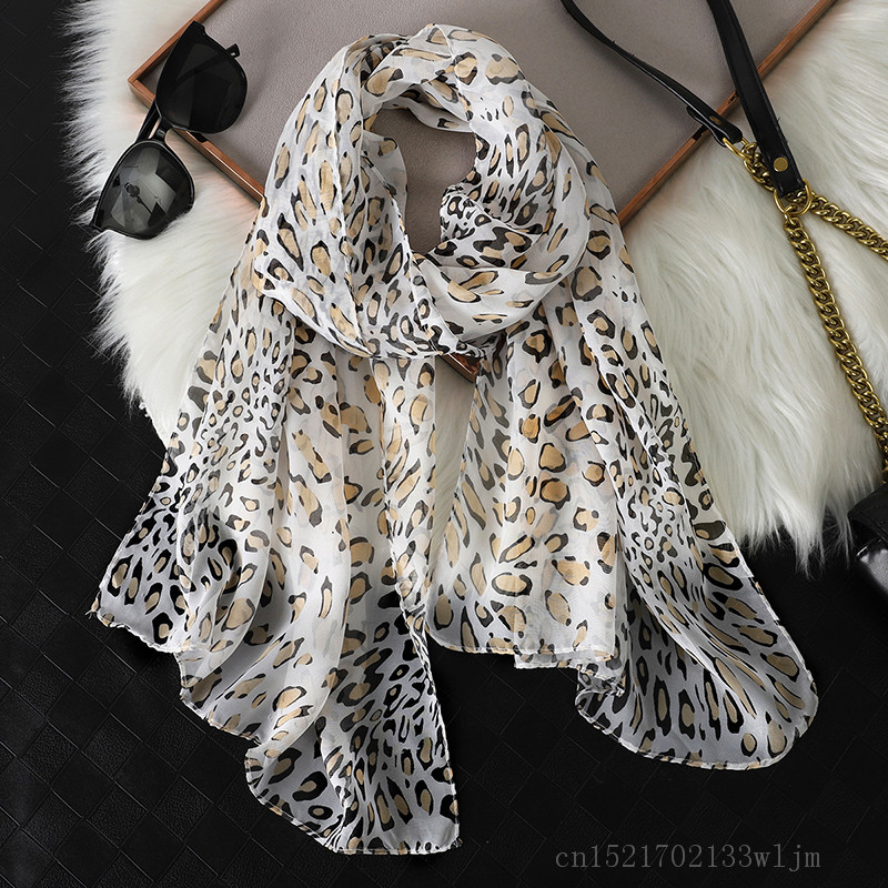 Face Scarf Mask - Lenço hijab chiffon estampado leopardo para