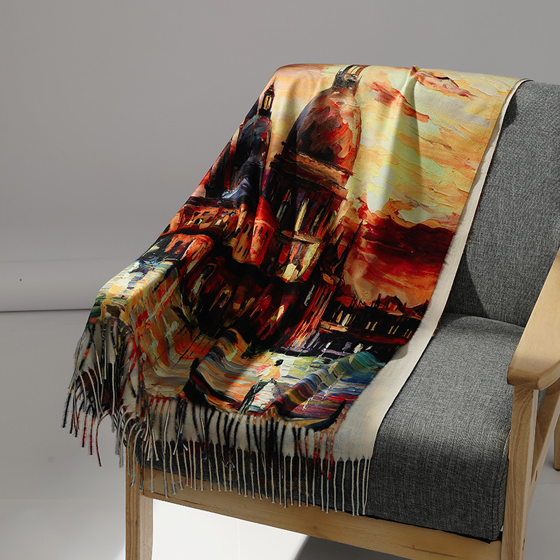 Marca de luxo pintura a óleo c - Woven Scarf Blanket avaliação e preço